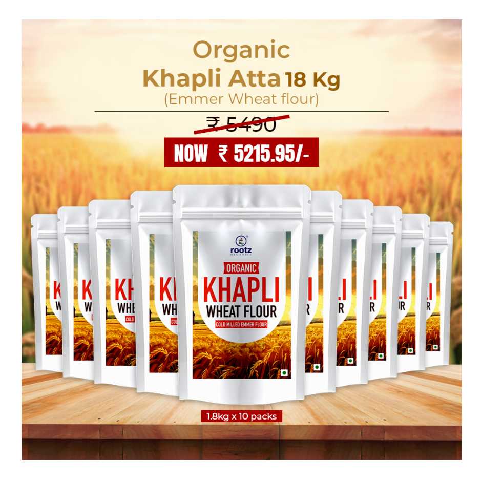 Organic Khapli Atta/ Emmer Wheat flour 18KG - Ancient Grain, Low GI, High Fibre Solution for Diabetes, Bloating & Gluten Sensitivity