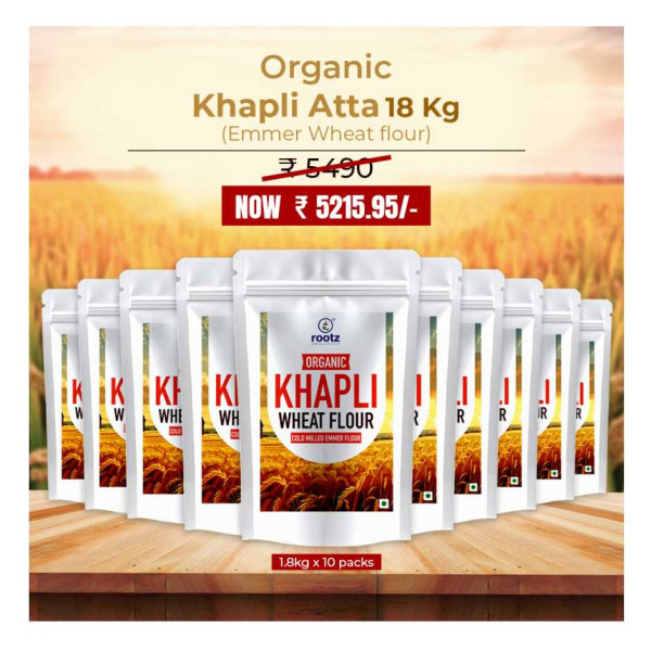 Image of Organic Khapli Atta/ Emmer Wheat flour 18KG - Ancient Grain, Low GI, High Fibre Solution for Diabetes, Bloating & Gluten Sensitivity