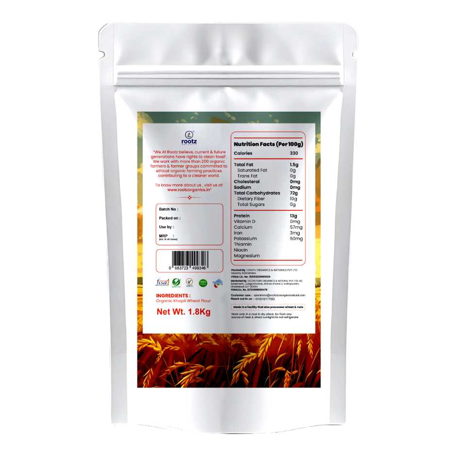 Organic Khapli Atta/ Emmer Wheat flour 1.8KG– Ancient Grain, Low GI, High Fibre Solution for Diabetes, Bloating & Gluten Sensitivity