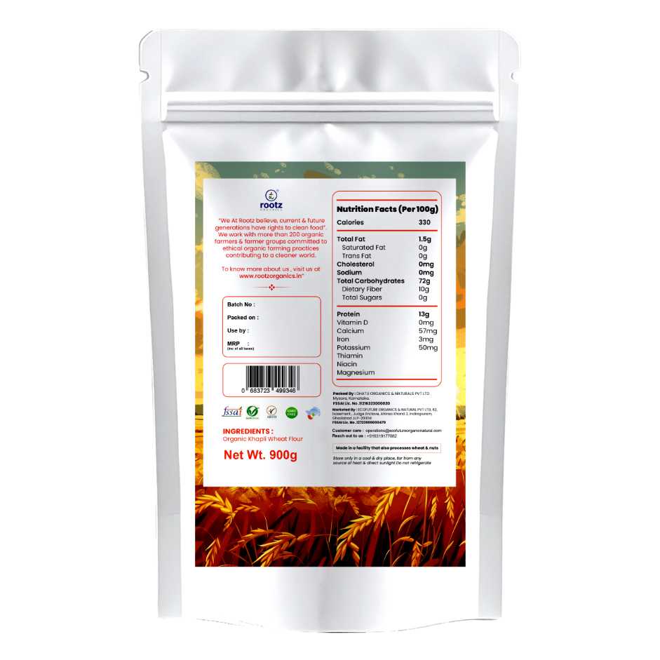 Organic Khapli Atta/ Emmer Wheat flour 900G– Ancient Grain, Low GI, High Fibre Solution for Diabetes, Bloating & Gluten Sensitivity
