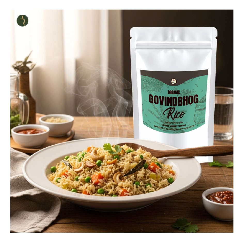 Organic Govindbhog Rice 9 kg-Pure Aromatic Small-Grain Premium Rice | Natural Fragrance, Easy to Digest & Free from Artificial Additives
