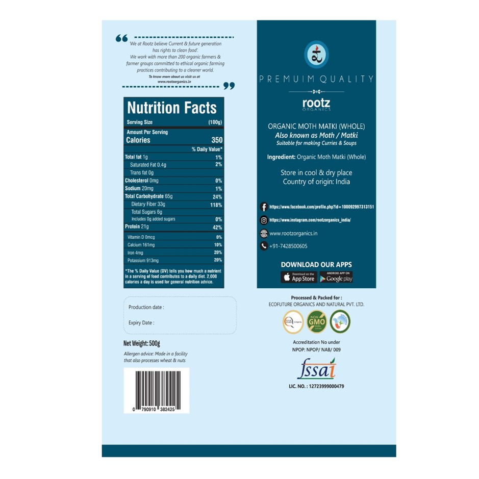 Organic Moth Matki Whole 500g