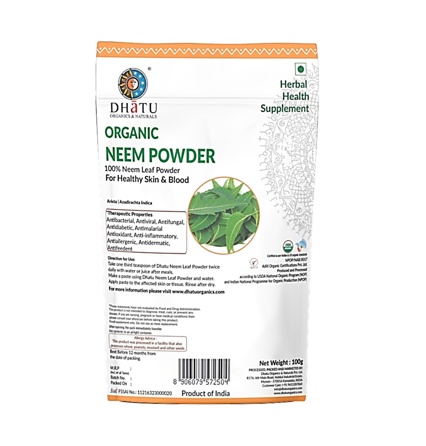 Organic Neem Leaf Powder 100g