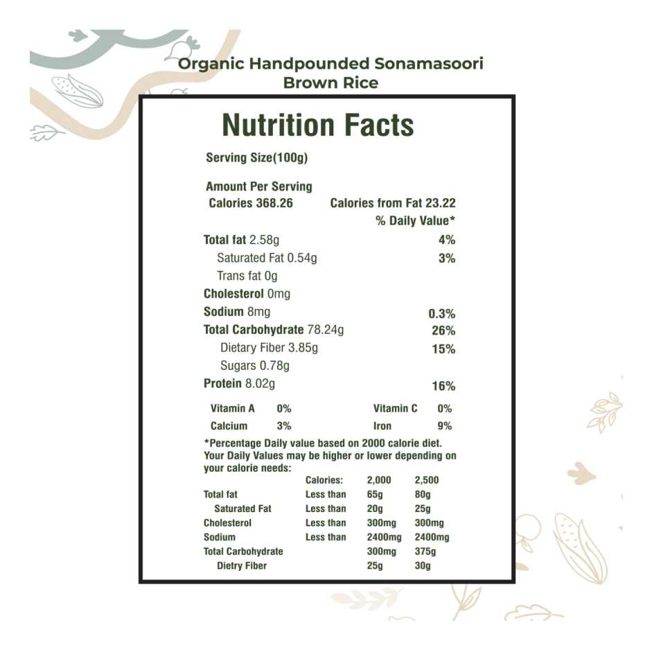 Organic Handpounded Sonamasoori Brown Rice 18kg