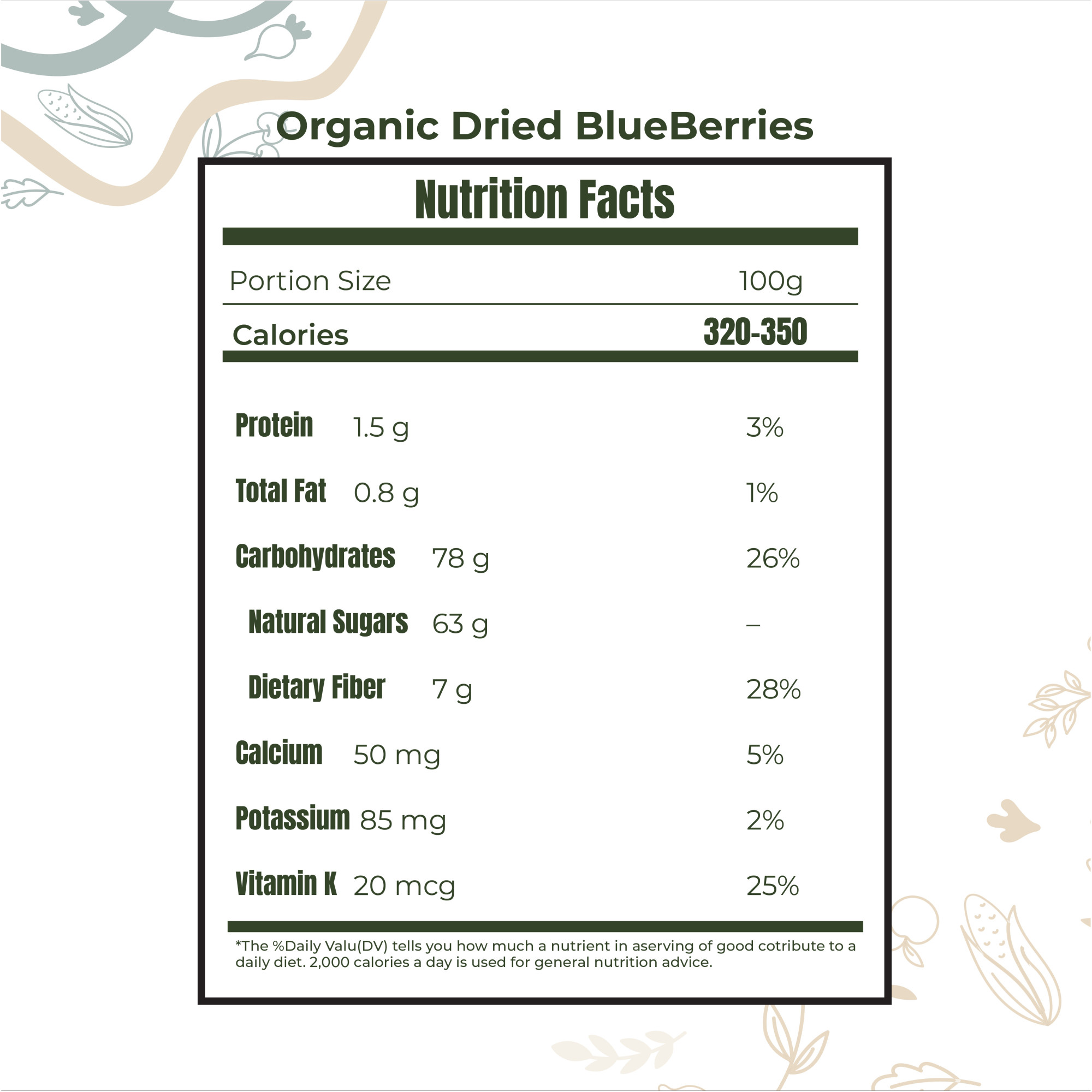 Organic Dried BlueBerries 250g