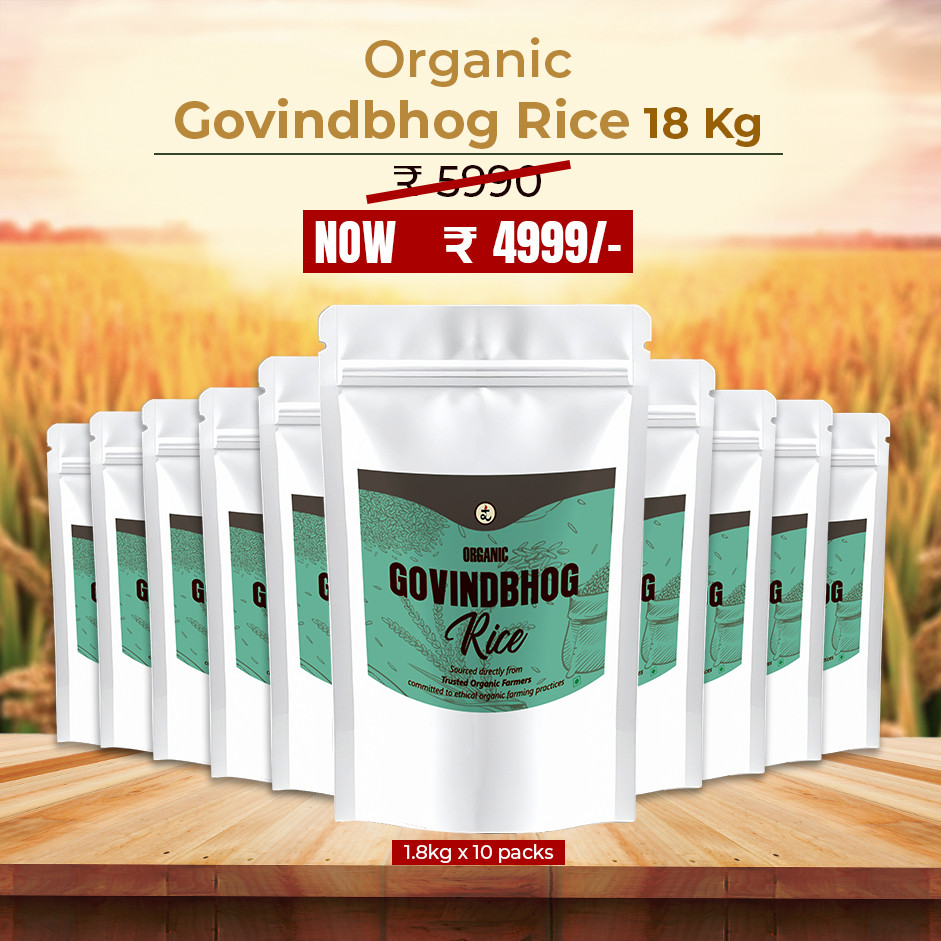 Organic Govindbhog Rice 18 kg -Pure Aromatic Small-Grain Premium Rice | Natural Fragrance, Easy to Digest & Free from Artificial Additives