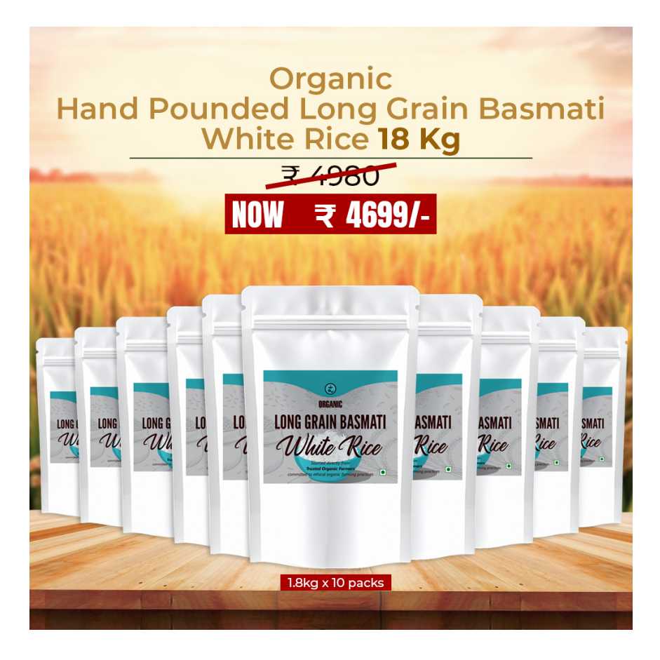 Organic Hand Pounded Long Grain Basmati White Rice 18 kg