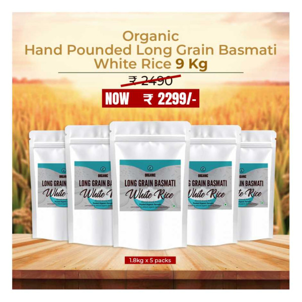 Image of Organic Hand Pounded Long Grain Basmati White Rice 9kg