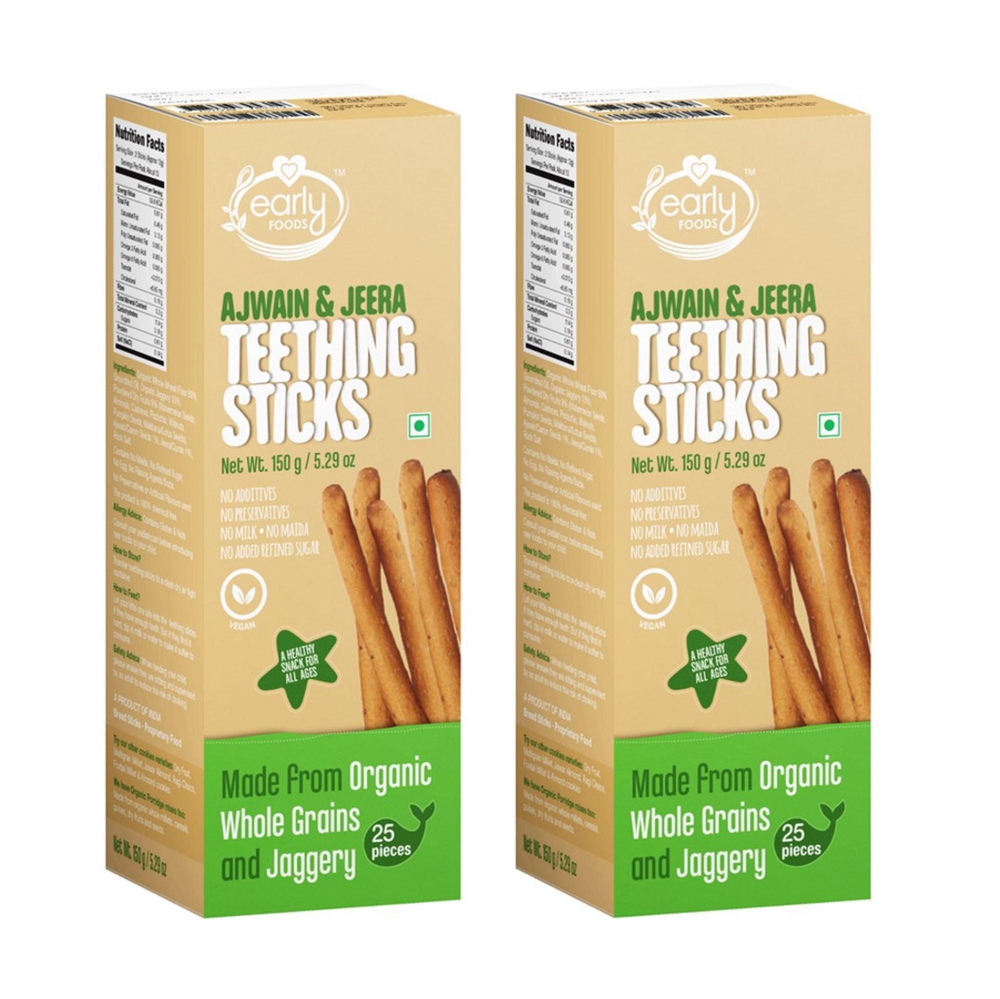 (Pack of 2) Ajwain & Jeera Teething sticks, 150gm x 2
