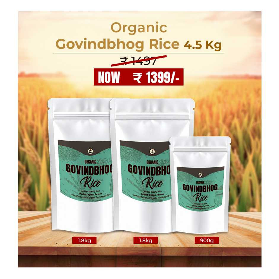 Organic Govindbhog Rice 4.5kg -Pure Aromatic Small-Grain Premium Rice | Natural Fragrance, Easy to Digest & Free from Artificial Additives