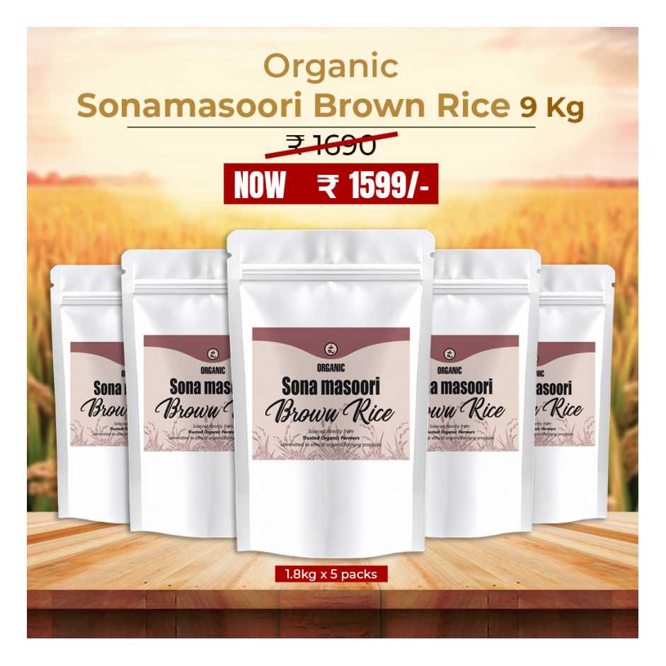 Organic Handpounded Sonamasoori Brown Rice 9kg