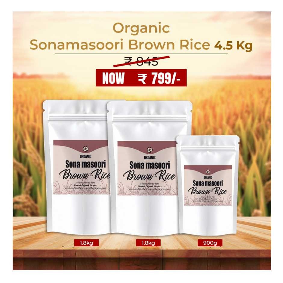 Organic Handpounded Sonamasoori Brown Rice 4.5kg