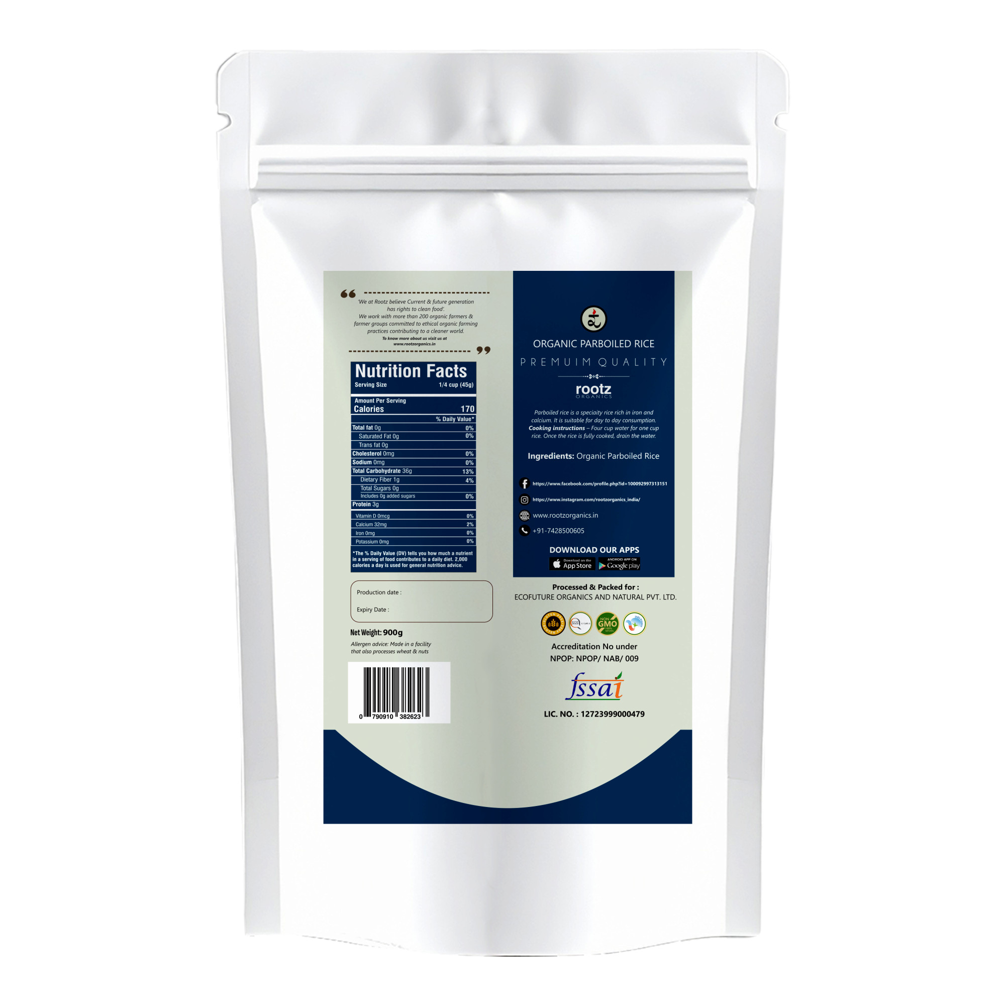 Organic Parboiled Rice 900g - Gentle on Digestion, Relieves Acidity & Supports Balanced Gut Health | Fluffy, Nutrient-Rich & Energy Sustaining