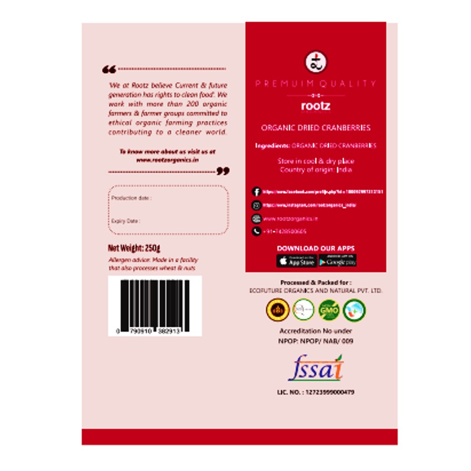 Organic Dried Cranberries 250g