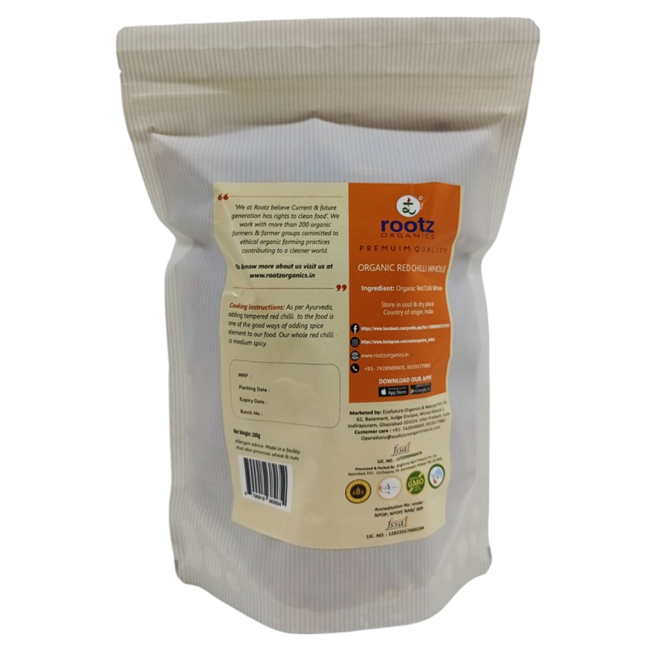 Organic Red Chilli Whole 100g