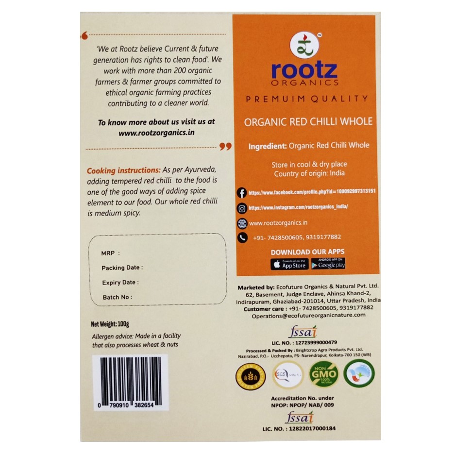 Organic Red Chilli Whole 100g