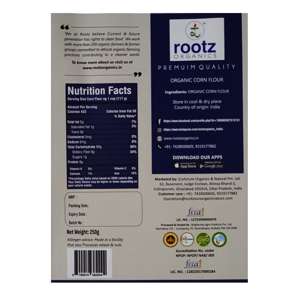 Organic Corn/Maize Flour 250gm
