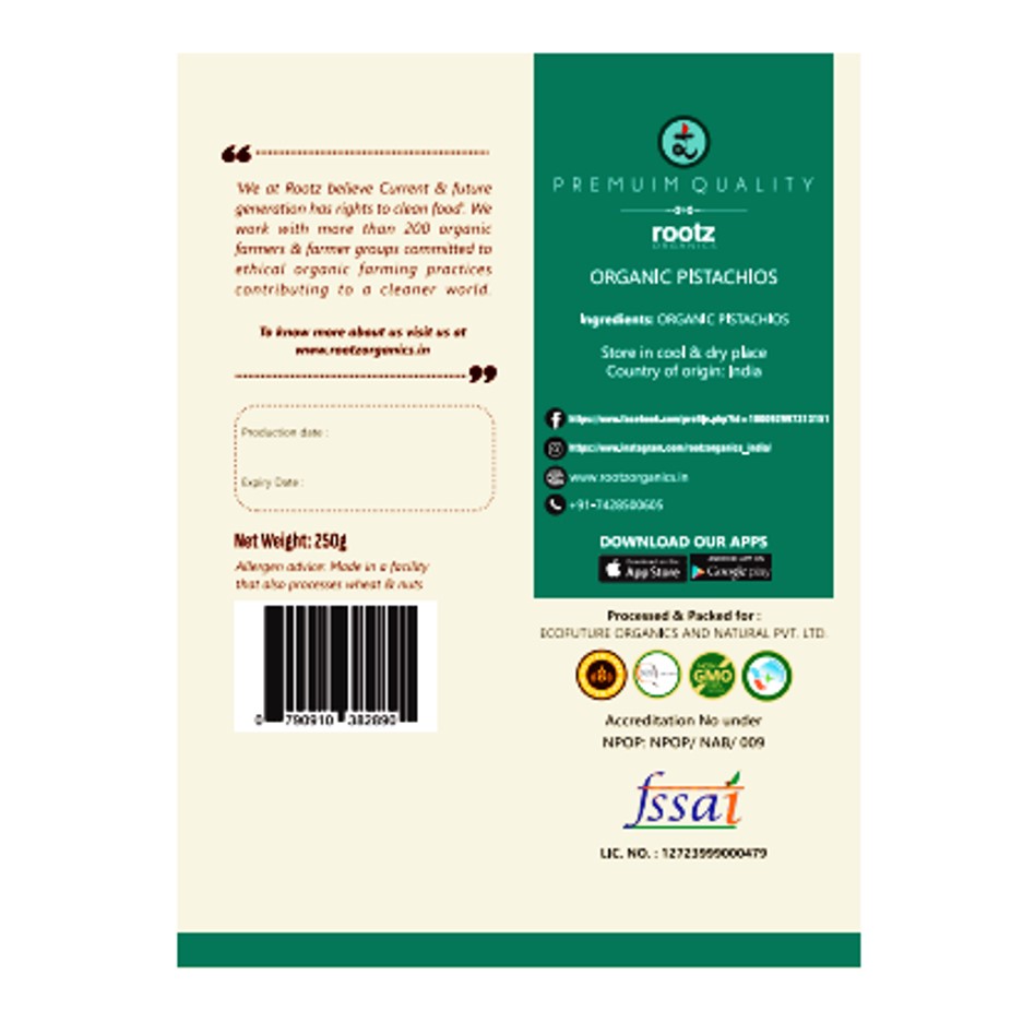 Organic Pistachios 250g
