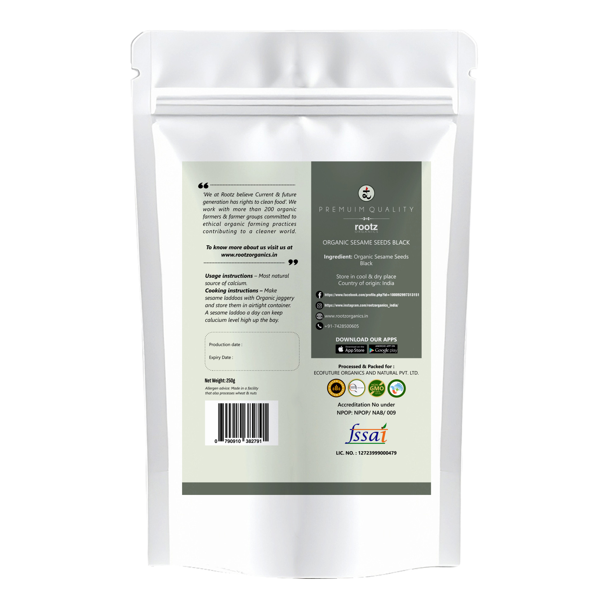 Organic Sesame Seeds Black  250gm