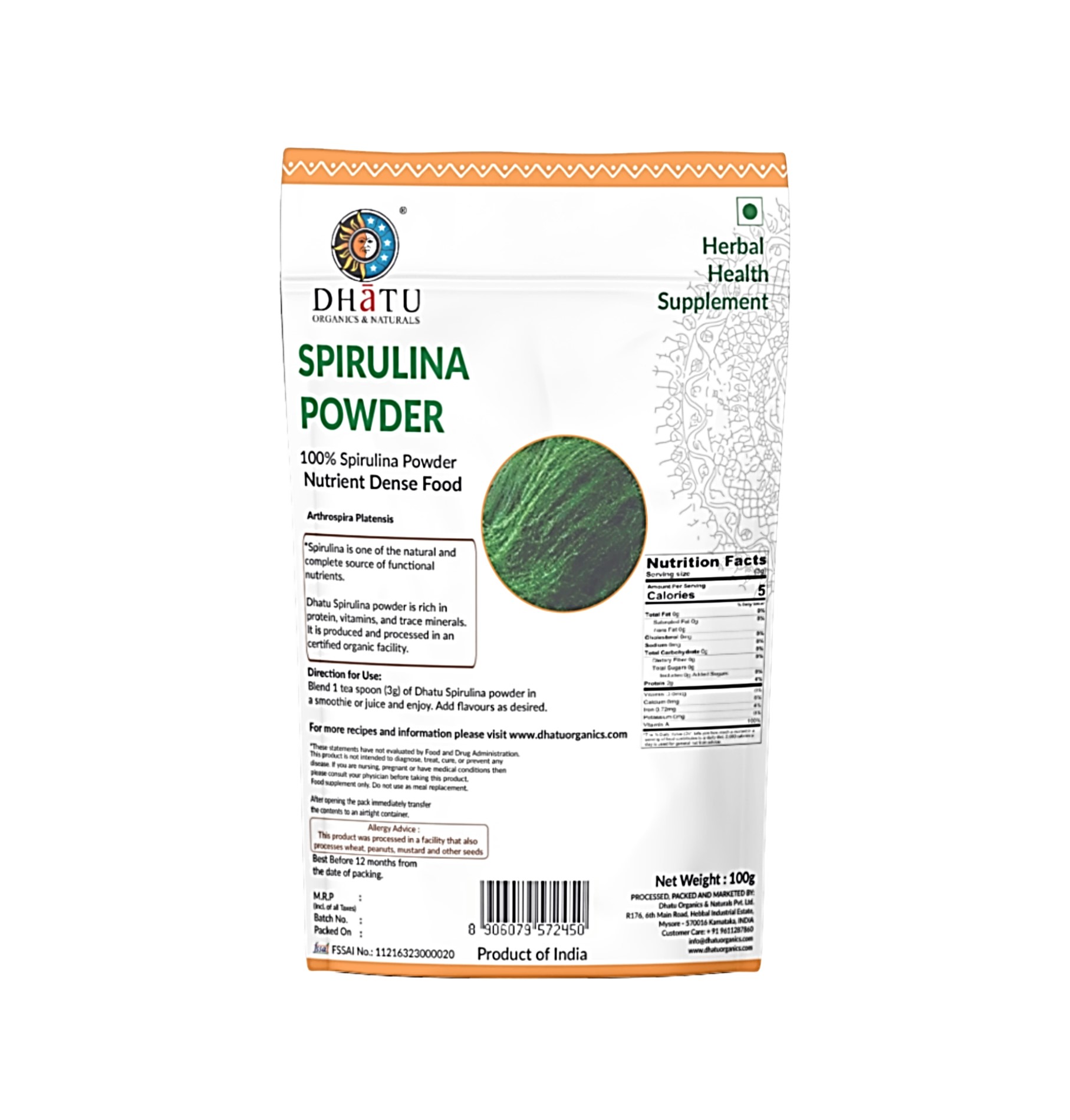 Organic Spirulina Powder 100g