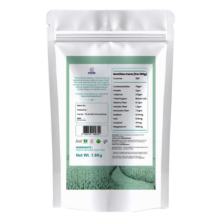 Organic Sprouted Jowar flour 1.8KG– Gluten-Free, Fibre-Rich, Stone-Ground Flour for Gluten Sensitivity & Weight Control