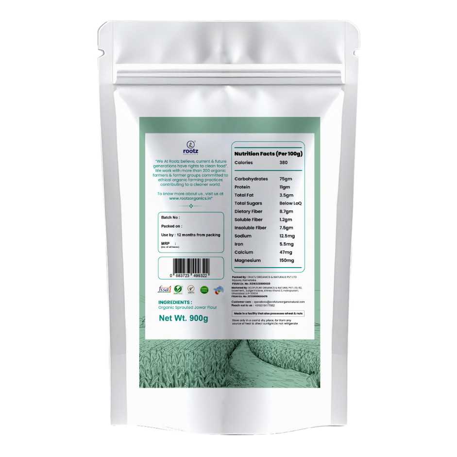 Organic Sprouted Jowar flour 900G– Gluten-Free, Fibre-Rich, Stone-Ground Flour for Gluten Sensitivity & Weight Control