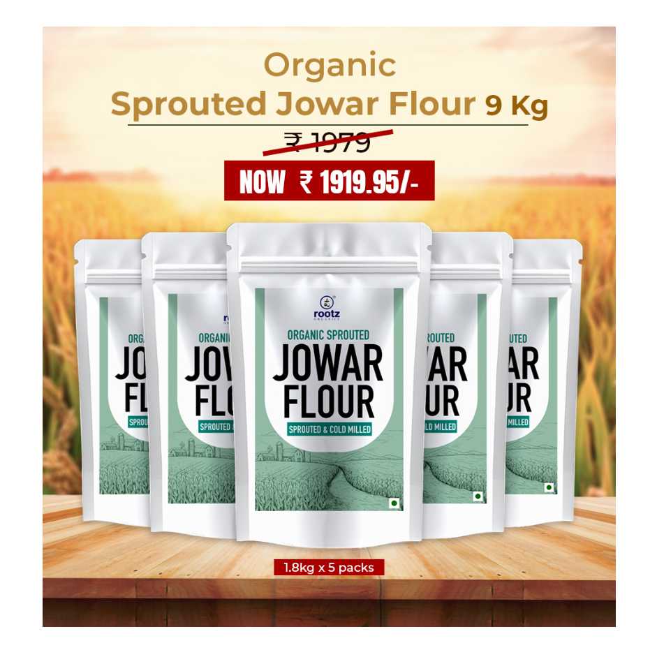 Organic Sprouted Jowar flour 9KG - Gluten-Free, Fibre-Rich, Stone-Ground Flour for Gluten Sensitivity & Weight Control