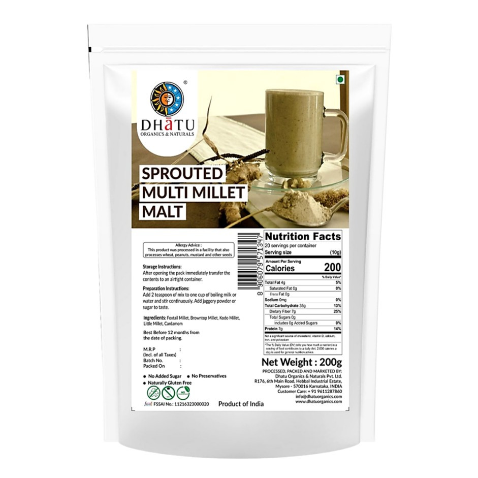 Sprouted Multi Millet Malt 200g - Instant Energy & Nourishing