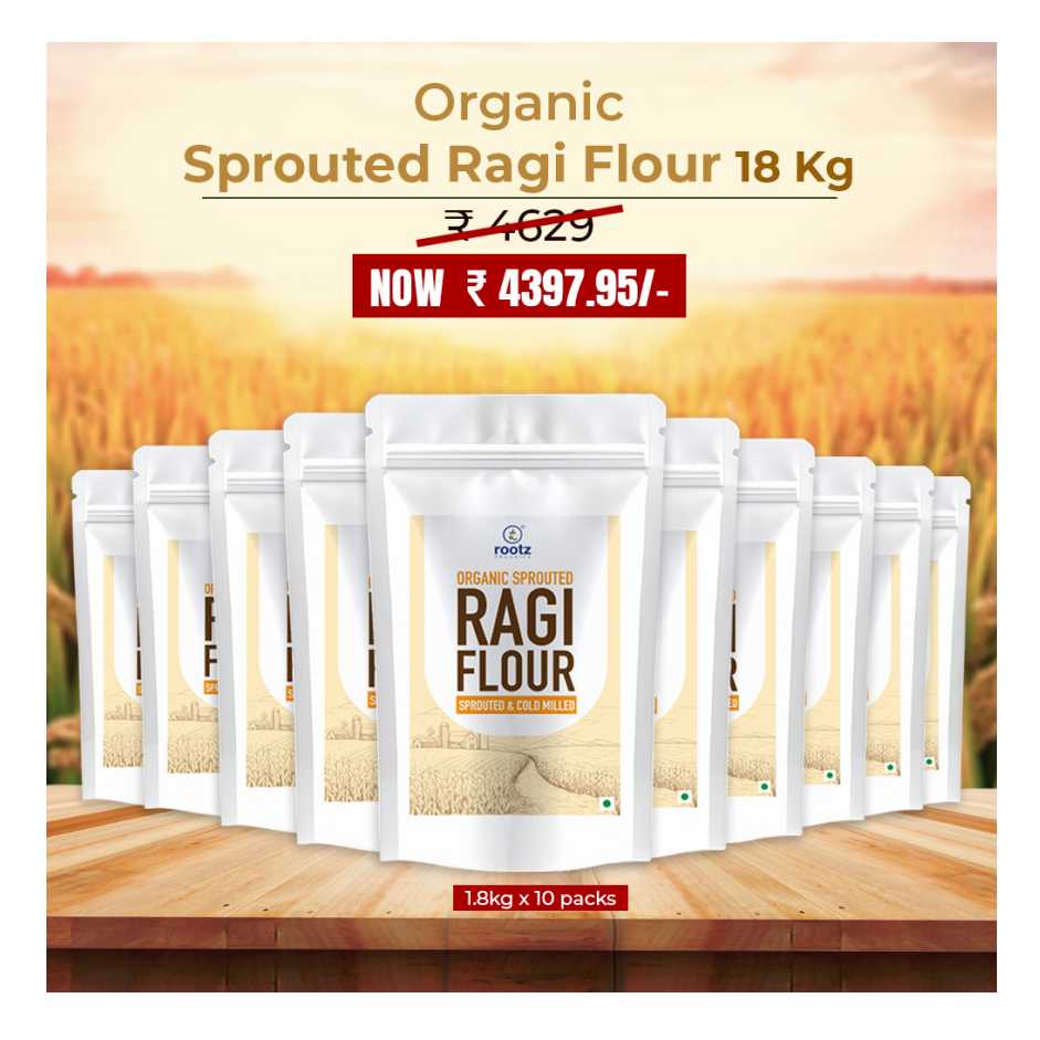 Organic Sprouted Ragi Flour 18KG - Calcium-Rich, Cold-Milled Superfood for Strong Bones & Anaemia Support