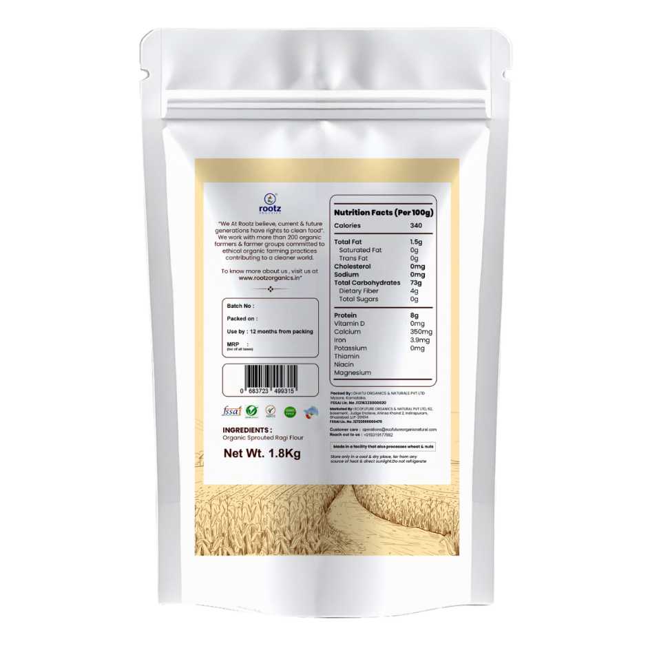Organic Sprouted Ragi Flour 9KG– Calcium-Rich, Cold-Milled Superfood for Strong Bones & Anaemia Support