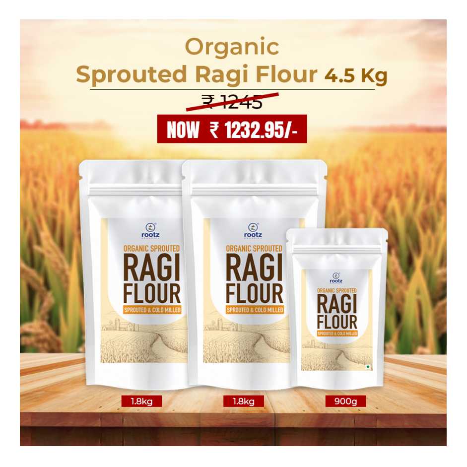 Organic Sprouted Ragi Flour 4.5KG – Calcium-Rich, Cold-Milled Superfood for Strong Bones & Anaemia Support