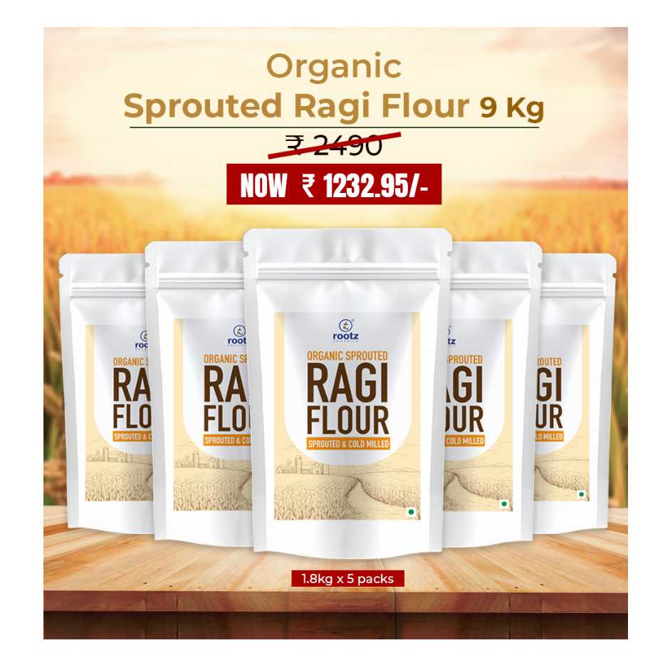Organic Sprouted Ragi Flour 9KG– Calcium-Rich, Cold-Milled Superfood for Strong Bones & Anaemia Support