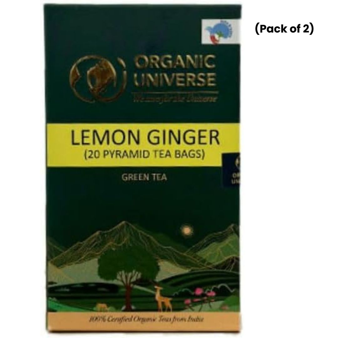 Lemon Ginger Green Tea(20 pyramid tea bags) Pack of 2