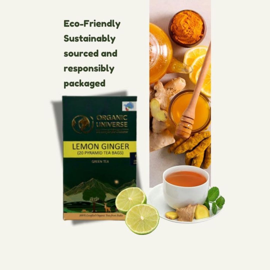 Lemon Ginger Green Tea(20 pyramid tea bags) Pack of 2