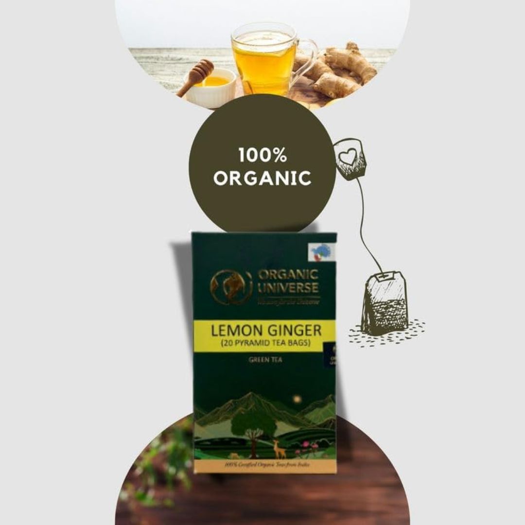 Lemon Ginger Green Tea(20 pyramid tea bags) Pack of 2