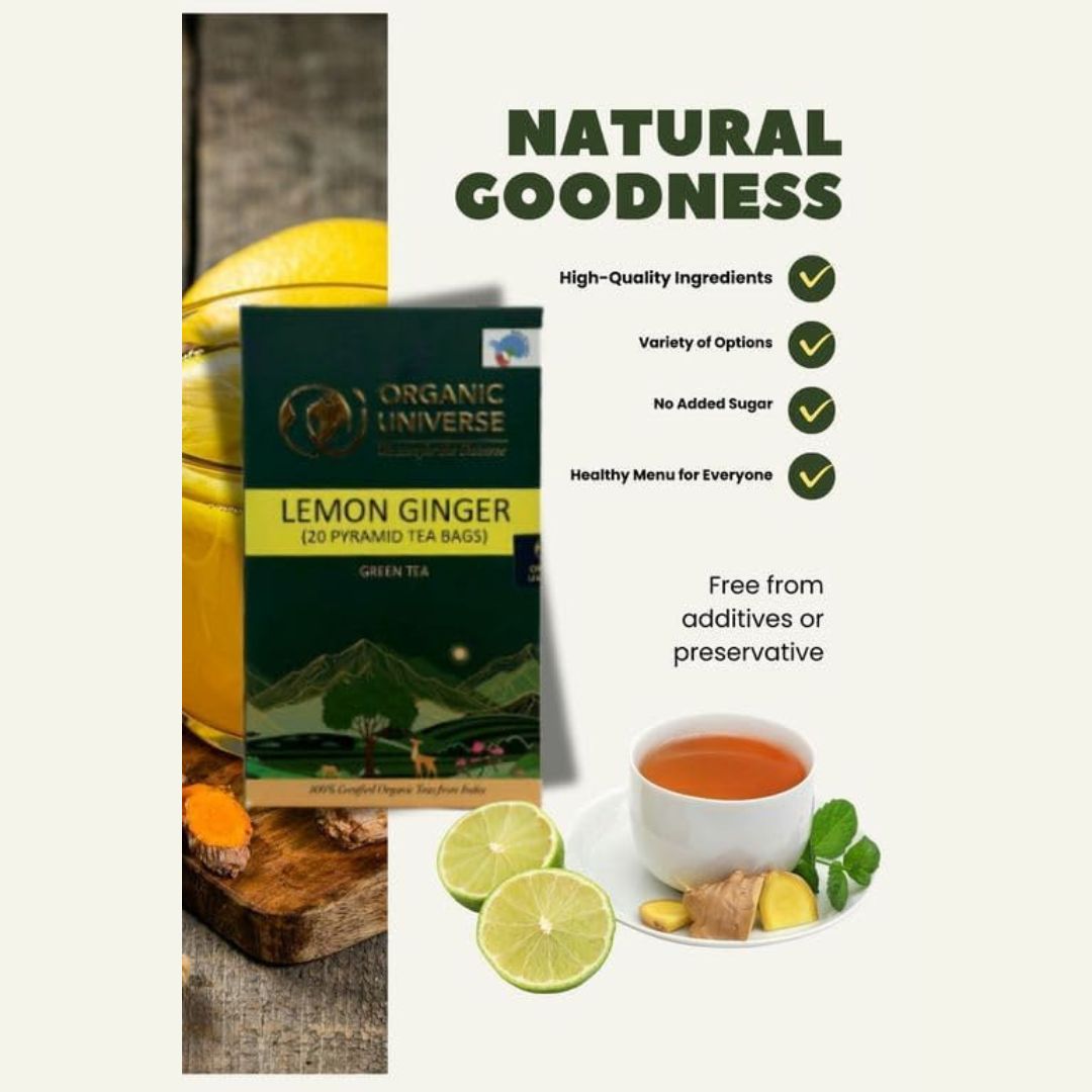 Lemon Ginger Green Tea(20 pyramid tea bags) Pack of 2