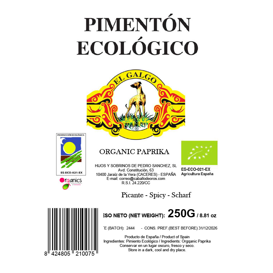 El Galgo Organic Smoked Paprika 250g – Premium Spanish Spice-Refill pouch