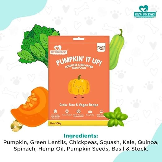 Fresh For Paws 100% Natural and Human Grade All Vegan Fresh Wet Dog Food Ready to Eat | Complete and Balanced Meals for Dogs with Healthy Fats and High Protein | Combo | Pack of 3, 300 Gram Each