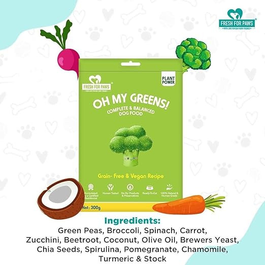 Fresh For Paws 100% Natural and Human Grade All Vegan Fresh Wet Dog Food Ready to Eat | Complete and Balanced Meals for Dogs with Healthy Fats and High Protein | Combo | Pack of 3, 300 Gram Each
