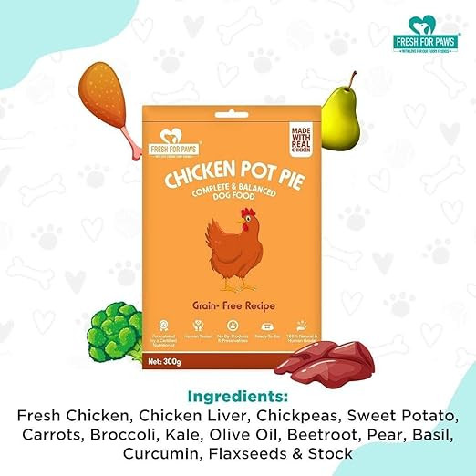 Fresh For Paws 100% Natural and Human Grade All Meal Combo Fresh Wet Dog Food Ready to Eat| Combo| Pack of 9, 300 Gram
