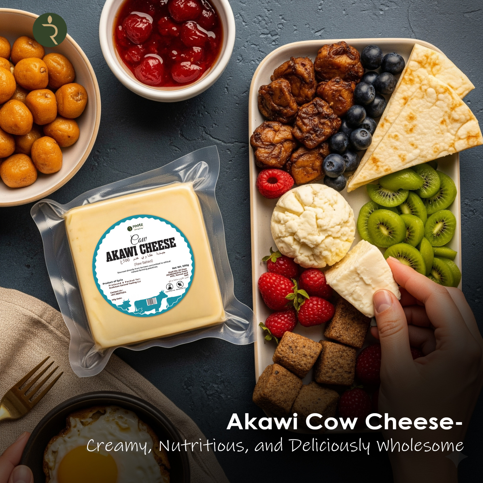Akawi Cow Cheese Plain – 500g | Raw Salted White Cheese | Traditional Middle Eastern Cheese