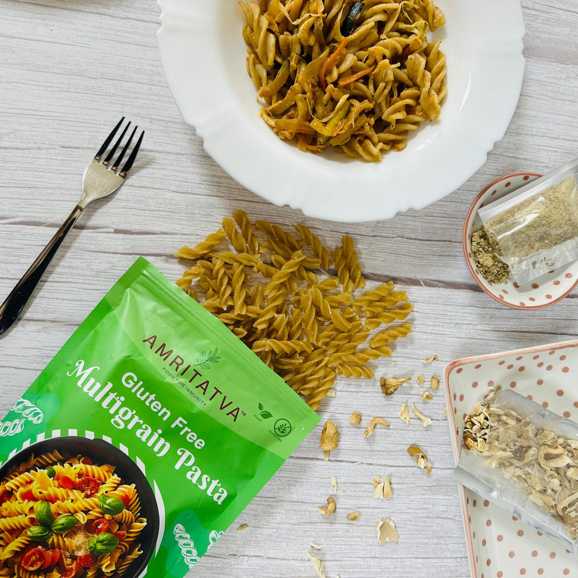 Amritatva Gluten-Free Multigrain Pasta with Italian Seasoning and Oyster Mushroom Chunks 200gm by Rootz Organics