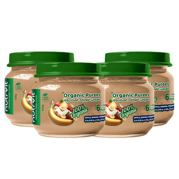 Image of Organic Apple, Banana, Strawberry And Cream Puree, 120gm - Pack of 4