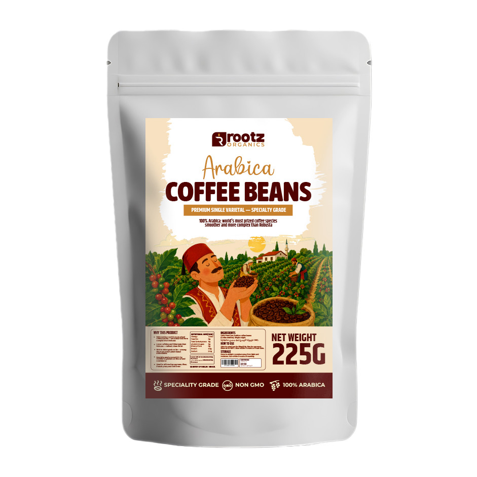 Premium Arabica Coffee Bean — Specialty Grade · 225g | Smooth, Complex, Low Bitterness | Rootz Organics UAE