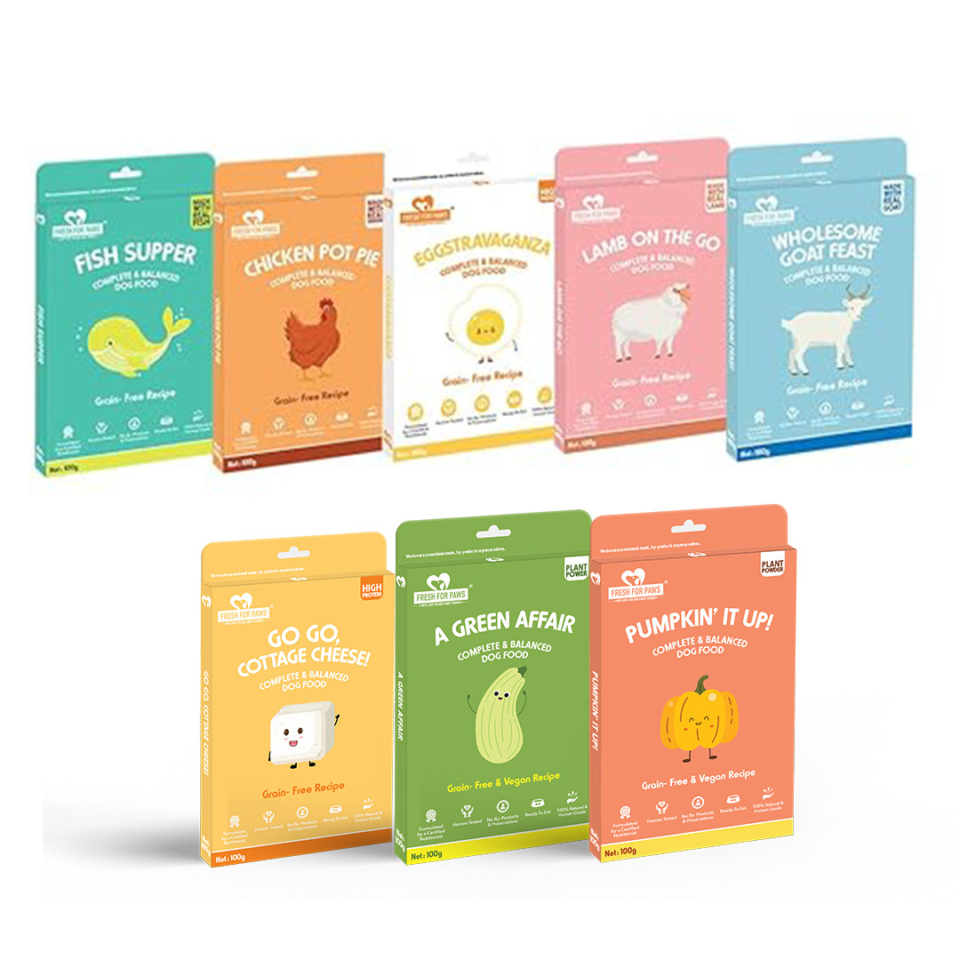 Fresh For Paws 100% Natural and Human Grade All Meal Combo Fresh Wet Dog Food Ready to Eat| Combo| Pack of 9, 300 Gram