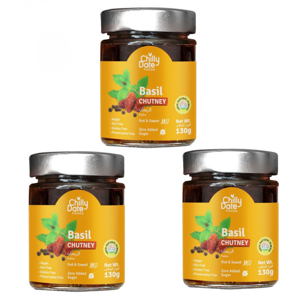 Image of Basil Chutney Sweetened with Dates - 130g (Pack of 3)