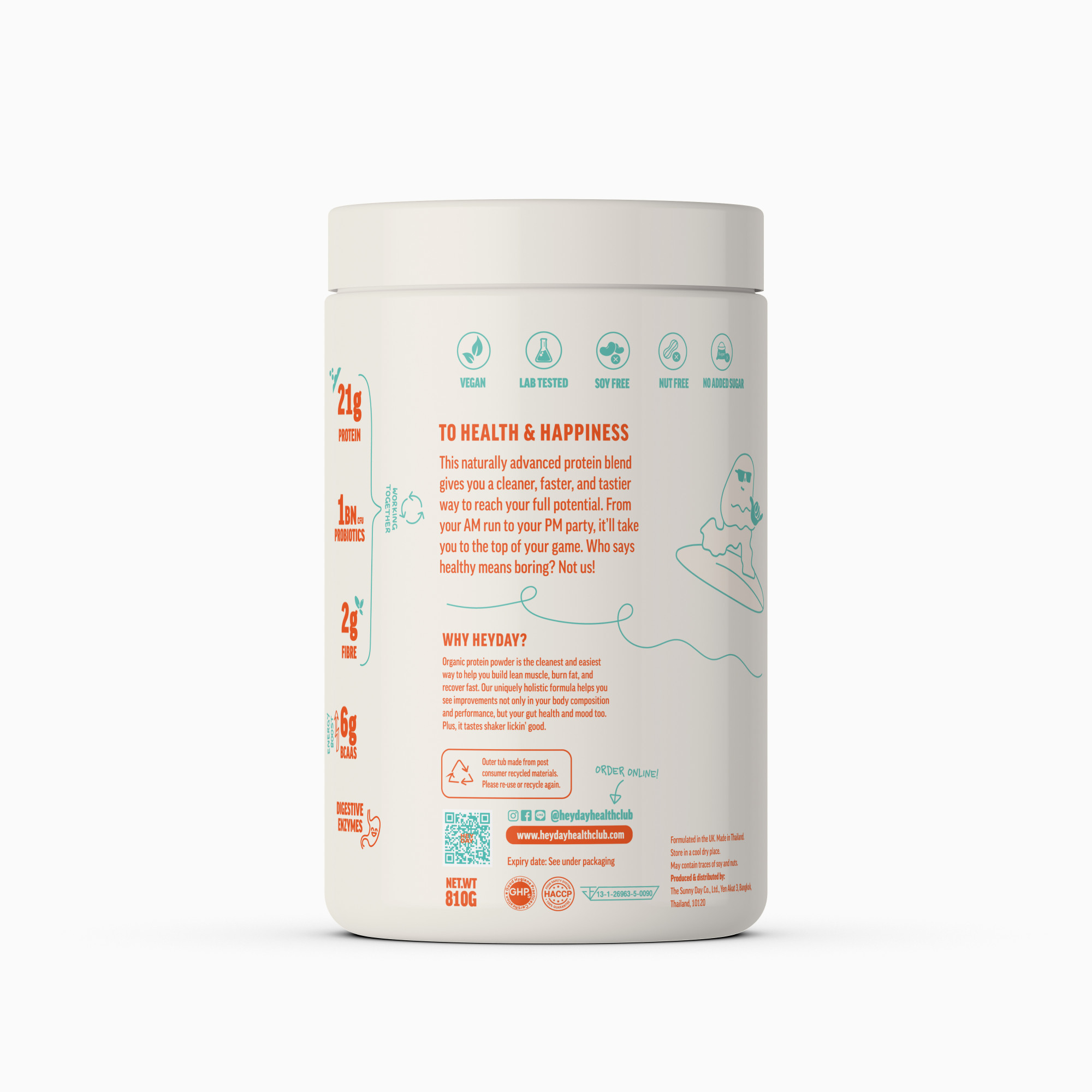 Heyday Shake My Day Natural Plant-Based Organic Protein Powder (810g) | Barista Flavor Shakes, Smoothies, Baking, and Cooking