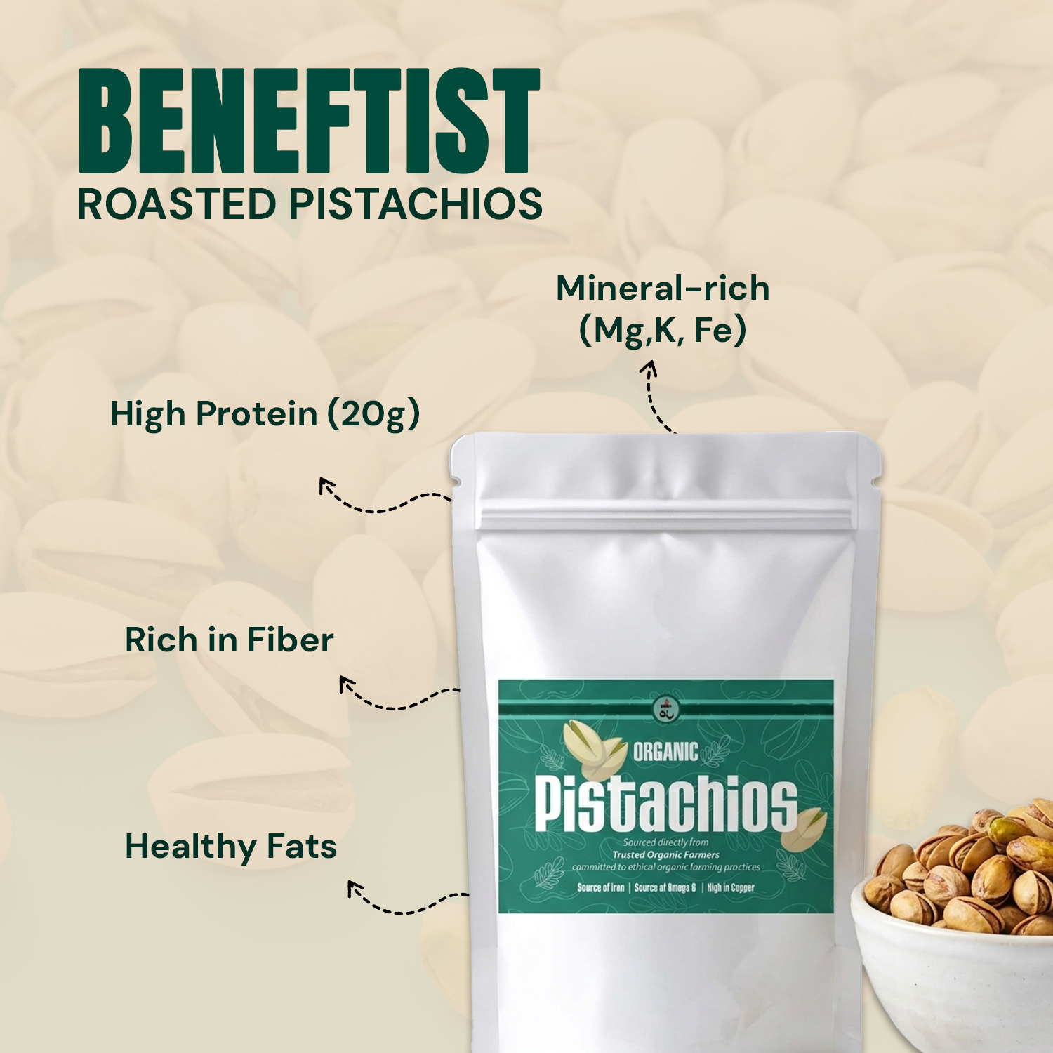 Organic Pistachios Green 250g