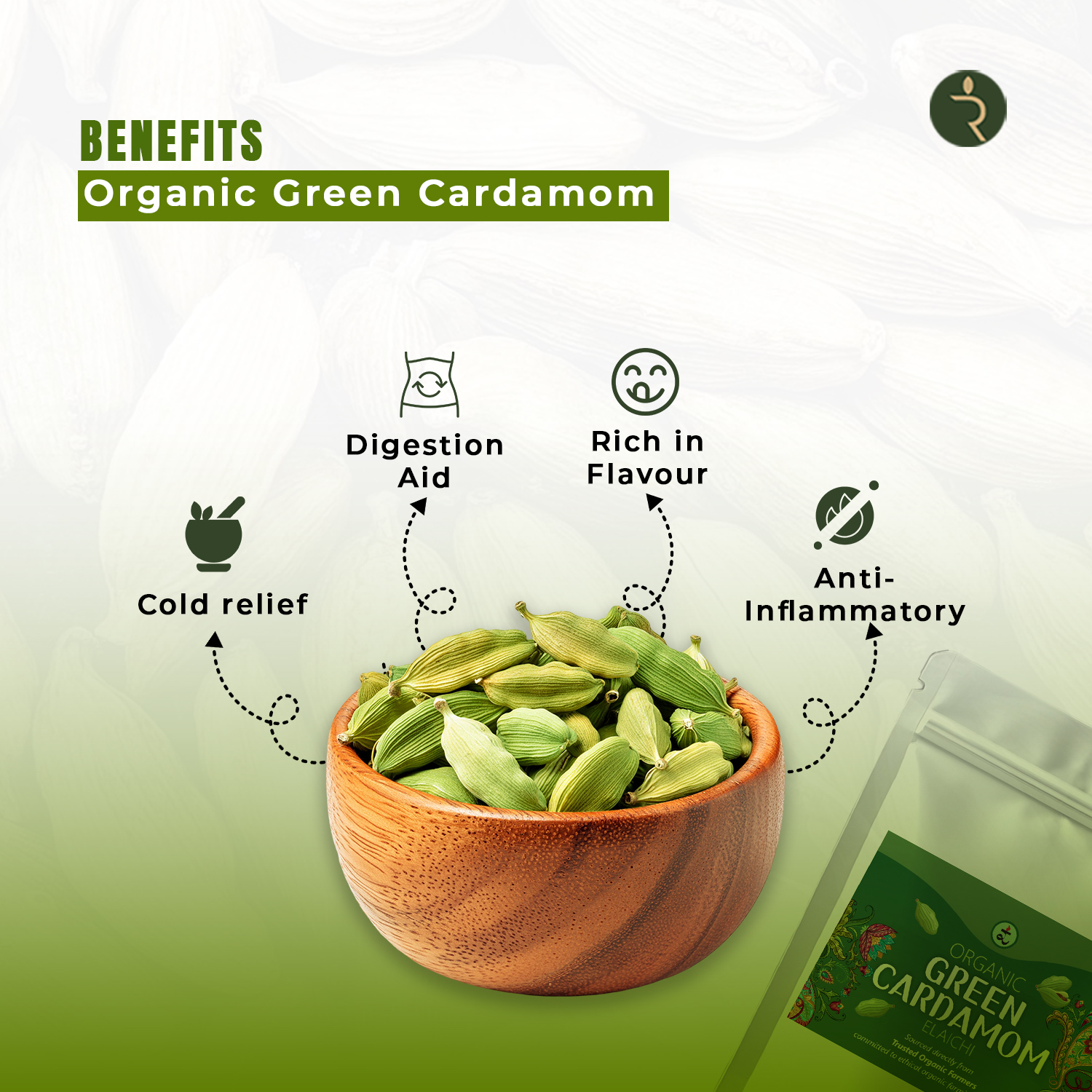 Organic Cardamom Green 250g  by Rootz Organics