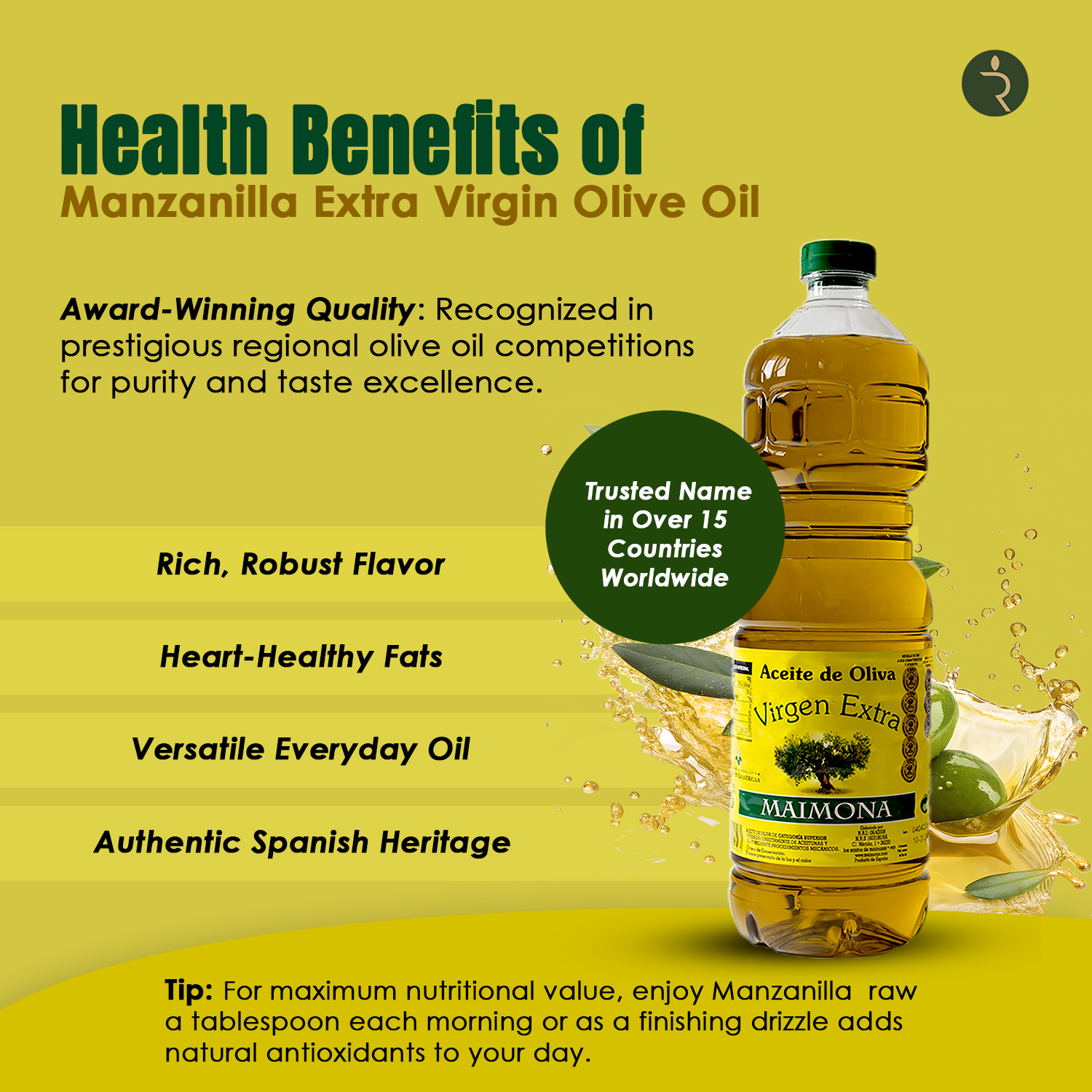 Maimona Extra Virgin Olive Oil 1L – Award-Winning Spanish EVOO in PET Bottle